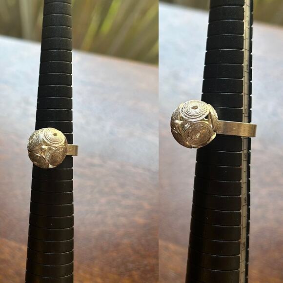 Vintage 1960s Sterling Silver Filigree Orb Necklace & Adjustable Ring Set - Picture 5 of 8
